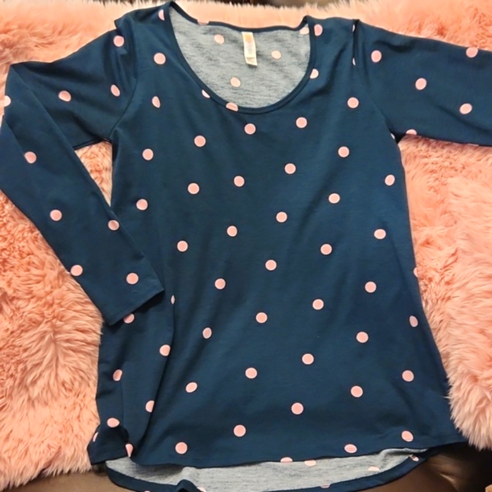 LuLaRoe Pink and Blue Polka-dot Top